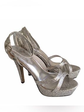 Jonathan Kayne Silver Glitter Platform Sandals 5.5
